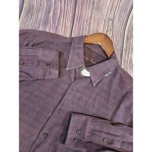 Tommy Bahama Long Sleeve Button-up Cotton Blend Burgundy Checkered Mens Large